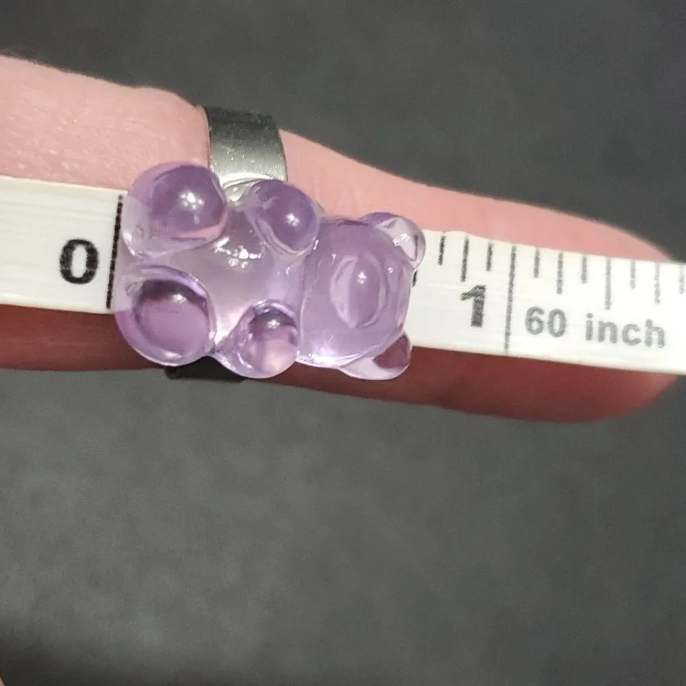 Silver tone purple gummy bear ring